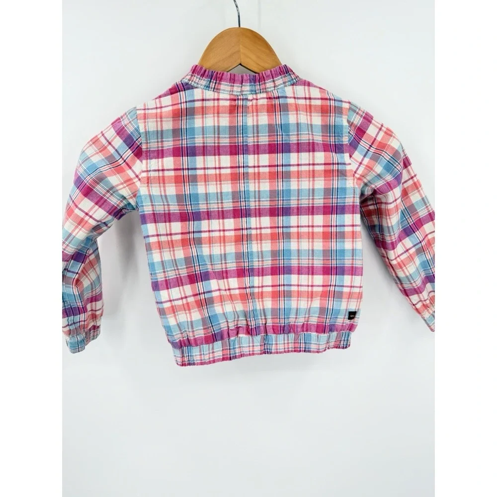 Tea Kids Pink Plaid Reversible Sz S 5/6 Zip Up Jacket Colorful Preppy Coastal